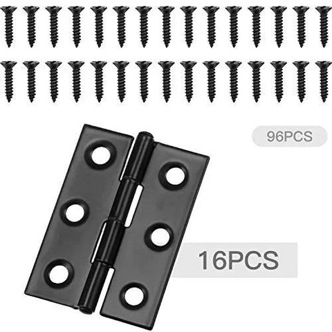 16-piece black stainless steel folding butt door hinges with 96 screws (1.75 in)