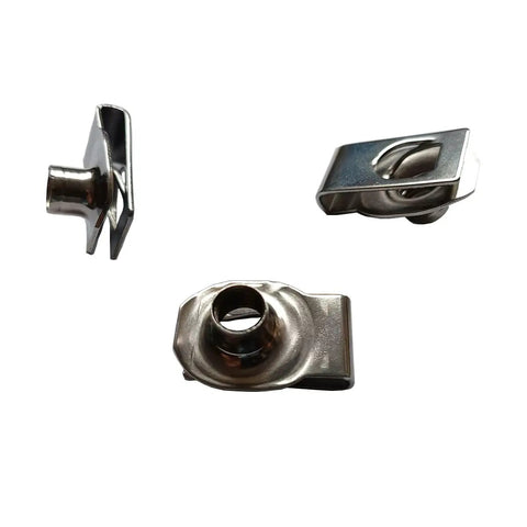 3/8-16 Stainless Steel U Style Clip-On Nut Pack of 10 For Panels 0.05 to 0.2 Inch Thick 304 Stainless With Center Hole To Edge 3/4 Inch U Type Fasteners Featuring Multi-Thread Barrel For Heavy Duty Secure Thread Engagement