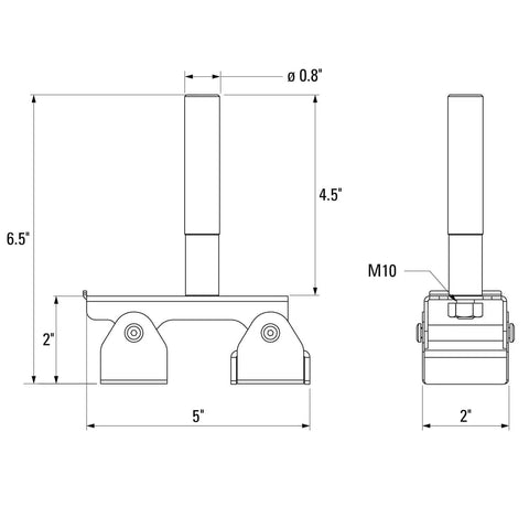 Technical drawing of Hi-Temp Grounding Magnetic V-Pad with Pure Copper Contact for Welding Fixtures and Grounding, 500 Amp Rated Current.