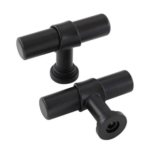 10 Pack Black Cabinet Knobs With Single Hole T Bar Pulls, 2 Inch Overall Length, 34mm Height, 12mm Diameter, Durable Kitchen Cabinet Drawer Hardware For Quick Upgrade