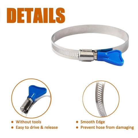 ISPINNER 2-pack 4-inch stainless steel key-type worm gear hose clamps with blue handle, 91–114mm adjustable