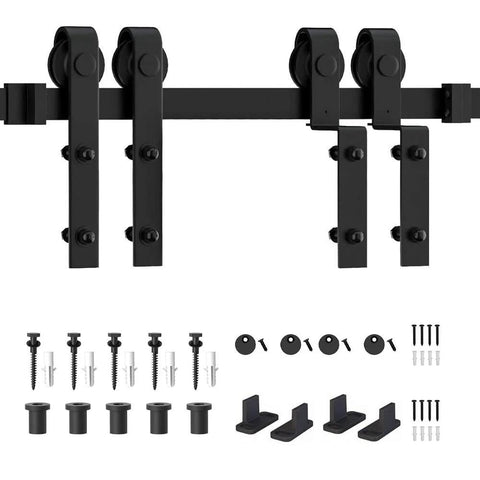 Bypass Sliding Barn Door Hardware Kit For Low Ceiling Six Point Six Feet Rail System With Overlapping Tracks For Double Doors
