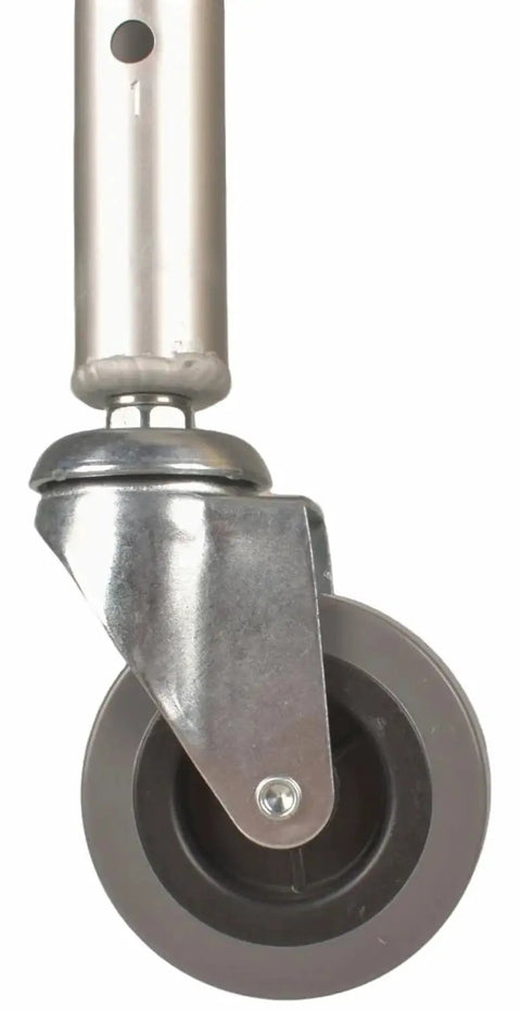 Close-up of Five Height Adjustable Swivel Walker Caster Wheels Set Of 2, 3-Inch Wheel Diameter With Universal 1-Inch Leg Tubes.