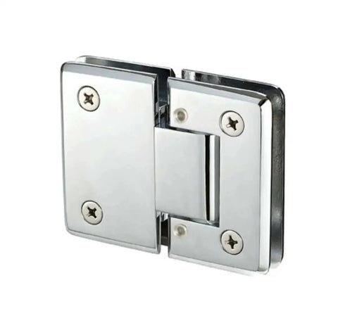 Polished chrome Built Tough Heavy Duty Adjustable 180 Degree Glass To Glass Hinge For 3/8 To 1/2 Inch Doors, self-closing hinge