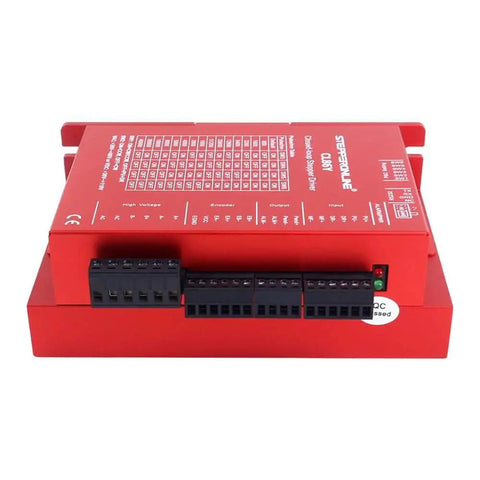 Y Series Closed Loop Stepper Driver Version Two Point Zero for Nema 34 Motors, red housing, for CNC and 3D printing applications.