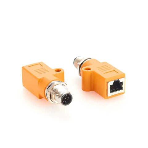 Waterproof M12 To RJ45 Bulkhead Adapter A Code 8 Pin Male To RJ45 Jack Straight Orange for industrial automation sensors