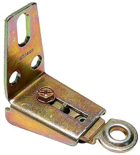 Bifold Closet Door Hardware Set For 72 Inch Doors, Heavy Duty Top Hung, Four-Way Adjustable Bottom Pivot Bracket, 1 To 1-3/8 Inch Doors, 40 Lbs Per Panel, Residential ANSI Certified, Made In USA, close-up view of bottom pivot bracket.