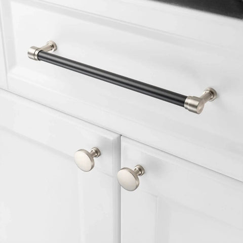 Two Tone Black And Nickel Cabinet Pulls 1 Piece French Style Cabinet Handles With Eight Point Eight Inch Screw Spacing on white cabinet