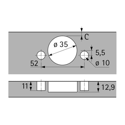 Diagram showing dimensions for Concealed Cabinet Hinge With No Slam Soft Close Action And 110 Degree Opening Hettich Sensys 8645i TH 52