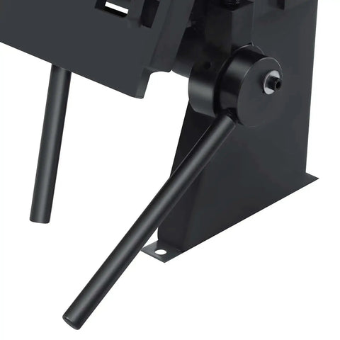 Close-up of the mechanism on a 24 Inch Metal Pan And Box Brake Bender Built To Last With 0 To 135 Degree Adjustable Angle Deep Grey Heavy Duty Brake