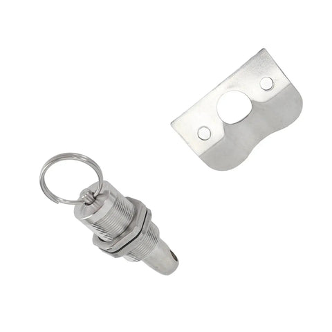 58.5mm stainless steel latch lock fastener with threaded barrel and mounting plate; two-piece marine grade, mirror polished