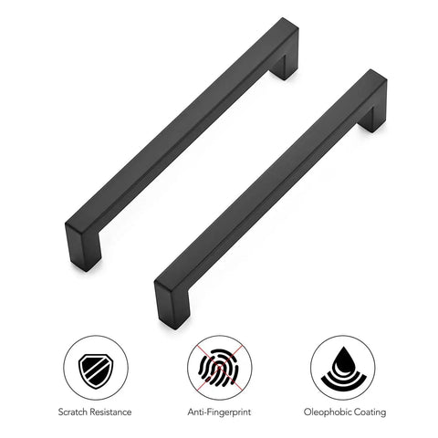 30 Pack Square Cabinet Handles In Matte Black Stainless Steel For Kitchen Drawers, 6 1/4 Inch Center To Center Cabinet Hardware