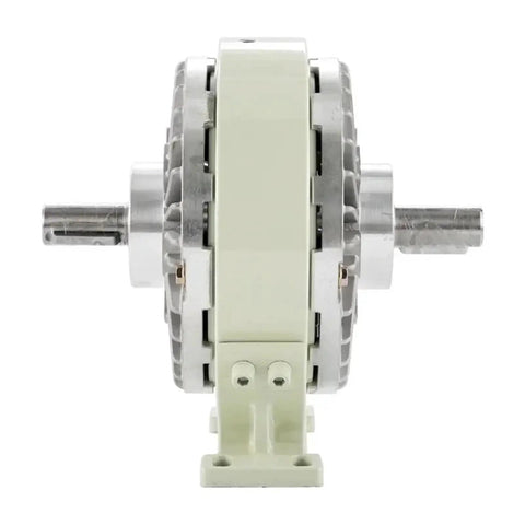 Electromagnetic powder brake with base, beige housing, dual shafts, DC24V