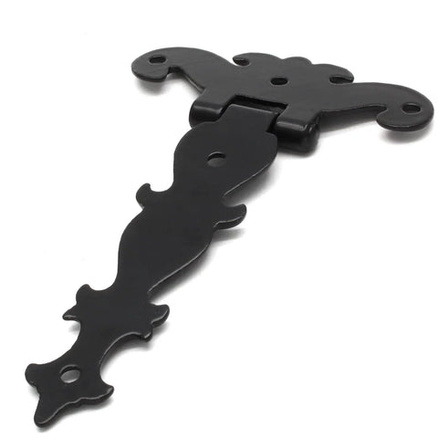 Black decorative T-strap hinge for barn doors, cabinets, or wooden boxes. 4 Pcs T Strap Hinges Black Decorative Door Hinges For Barn Doors.