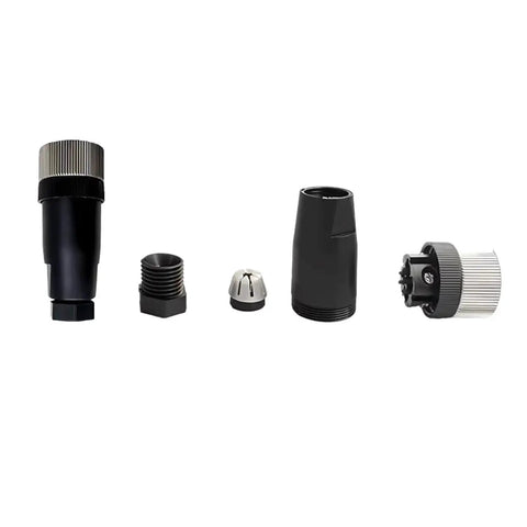 Disassembled view of Two Pack M12 Four Pin A Code Female Circular Connector IP67 Sensor Plug 12mm Straight Field Wireable Cable Connector