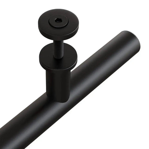 Heavy Duty 22 Inch Extra Long Pull Barn Door Handle Set In Frosted Black Finish close-up of ergonomic round design