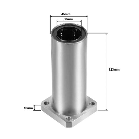 Beefy Extra Long Square Flange Linear Ball Bearing Bushing 30mm Bore, 45mm OD, 123mm Length, Dual Sealed Sides, front view