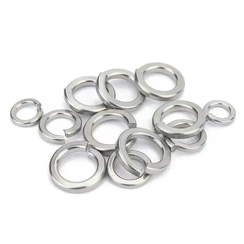 Set of 10 M18 metric split lock washers, 304 stainless steel, for screws and bolts.