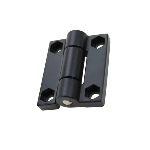 Front view of square torque-damping hinge, zinc alloy, black, 1 piece
