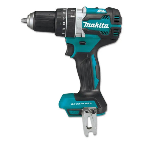 Side view of a Compact 18V Brushless Hammer Drill Driver with One Half Inch Chuck, Cordless Tool Only Delivers 530 Inch Pounds Max Torque