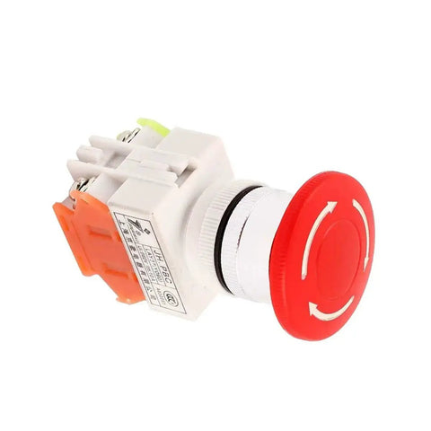 Red Mushroom Emergency Stop Push Button Switch, Latching DPST With 1 NO 1 NC Contacts, 10A 660V, Red LED Indicator, Panel Mount