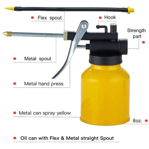 Professional 8 Oz Hand Pump Oil Can With Metal Construction And Long Flexible Spout For Precise Lubrication in workshop