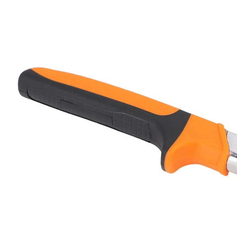 Close-up of the dual color TPR handle on the Beefy Heavy Duty Sheet Metal Crimper Tool For 24-28 Gauge Galvanized Or Stainless Ductwork.