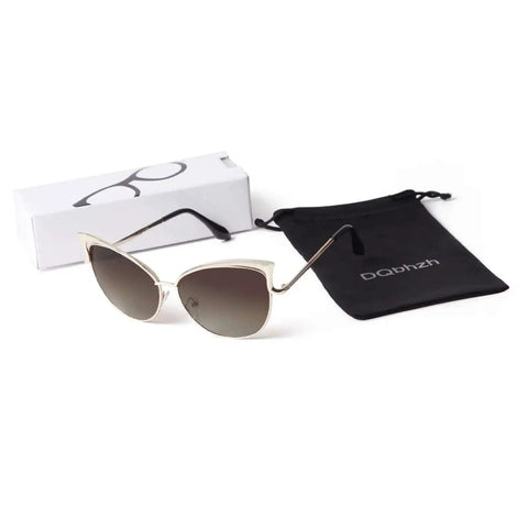Oversized Cat Eye Sunglasses For Women And Men Trendy Retro Large Shades With Metal Frame UV400 Protection Gold Light Brown Mirrored Lens