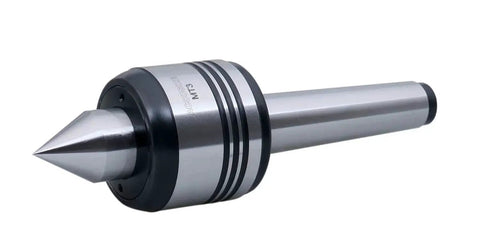 Front view of MT3 Precision Medium Duty Live Center for manual lathes, deep groove ball bearing, needle bearing, anti dust seal, 6.69 inch length
