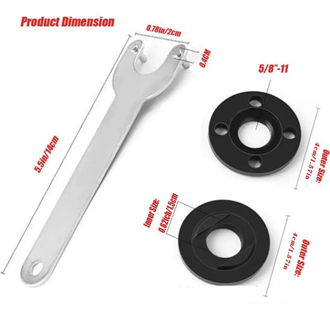 Grinder Flange Wrench And Lock Nut Kit For 4.5 Inch To 5 Inch Angle Grinders With 5/8-11 Threads showing wrench and nuts
