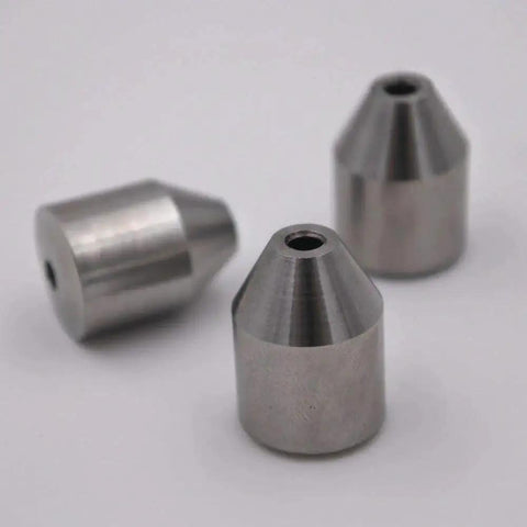 Two Pack Three Eighths Inch Bullet Coned Insert A 5713 TL 004008 1 for waterjet machine pump valve shown on white background.