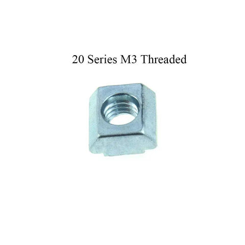 Front view of 20 Series M3 Threaded nut for aluminum extrusions, showing single hole threading.