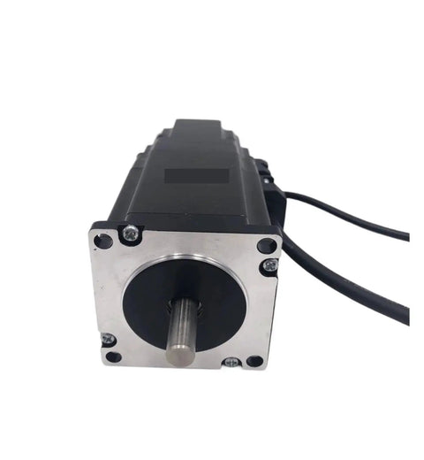 Front view of NEMA 23 Brake Stepper Motor with 2 Nm torque, 57mm frame, 24V DC, 76mm length, designed for CNC machine tools and automation.