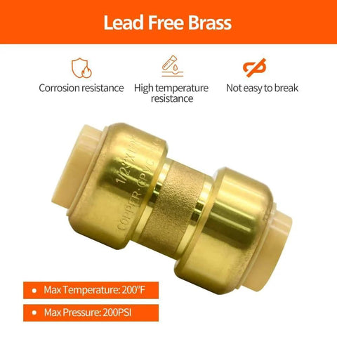 Lead free brass 2 Pack One Half Inch Push To Connect Straight Fittings With Disconnect Clip Tool Included For Copper Pex And CPVC Pipe