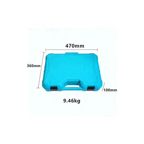 Blue plastic engine timing tool kit case with handle; 470mm long, 360mm high, 100mm deep, 9.46kg.