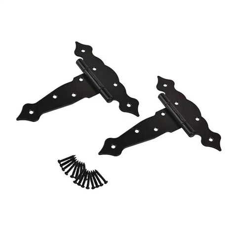 2 Pack 8 Inch T Strap Shed Door Hinges Black Tee Hinge Wrought Iron Gate Hinges with screws for barn door and yard gate.
