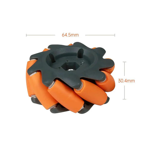 Mecanum Wheel for Chassis Car Kit showing dimensions, part of the Mecanum Wheel Chassis Car Kit With TT Motors And Aluminum Alloy Frame.