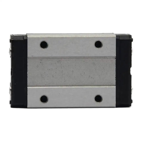 Front view of MGN12H Carriage Block With Anti Fall Strips For 12mm Linear Motion Slide Rail Guide, 4 M3 holes, 45.7x27x10mm.