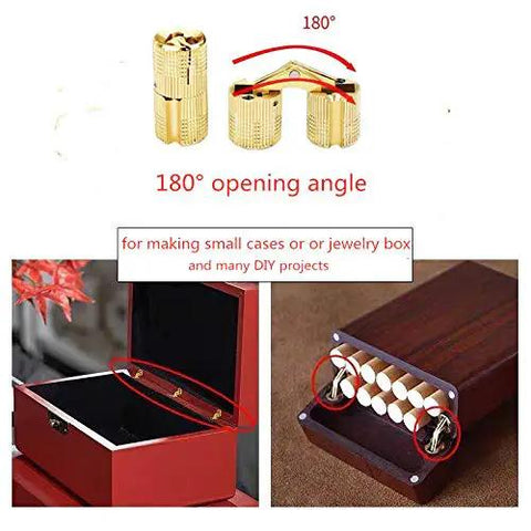 4 Piece Brass Barrel Hinges For Hidden Cabinet Doors 10mm Cylindrical Concealed Hinges With 180 Degree Opening Durable Copper Construction Ideal For Jewelry Boxes Small Cabinets Wine Boxes Tables And DIY Furniture Projects.