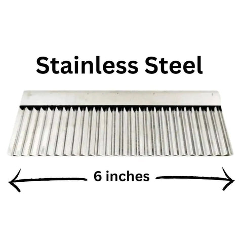 Crinkle Cutter Serrated Knife For Veggies And Desserts 5 Inch Stainless Steel Blade with wavy edges and measurement shown