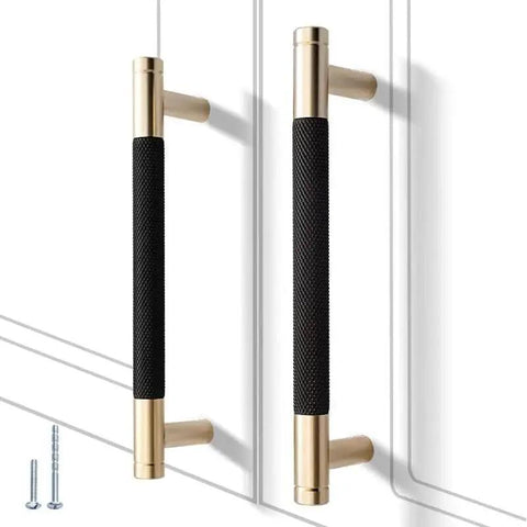 12 Pack Knurled Cabinet Handles 5 Inch Hole Center 6.2 Inch Length Aluminum Pulls Gold And Black Oxidation Finish Diamond Pattern