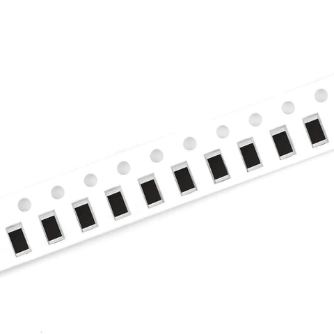 1206 SMD resistor tape with multiple black thick-film resistors on carrier