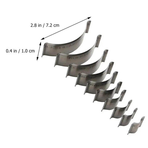 Leather Corner Punch And Round Cutter Kit For Belts And Watch Straps showing sizes of corner cutting dies in a 10-pack set