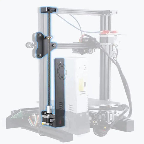Ender 3 Dual Z Axis Upgrade Kit with lead screw, metal holder, and motor installed on Ender 3 Pro or V2 3D printer frame.
