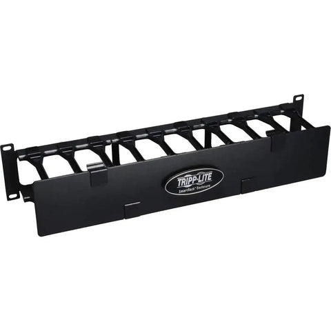 2U Horizontal Cable Manager Enclosure in cold rolled steel with finger duct and dual-hinge cover, black 19-inch high capacity
