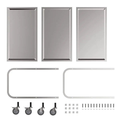 Components of the Three Shelf Stainless Steel Serving Cart With Wheels 400 Lb Capacity 1mm Thick Steel Locking Wheels And 360 Degree Rotation