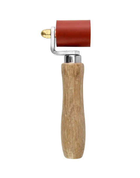 Front view of Silicone Seam Roller High Temperature Resistant Heavy Duty Pro Grade Hand Pressure Roller with red head and wood handle