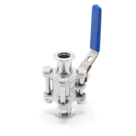 QiiMii KF-16 vacuum ball valve, clamp-type stainless steel 304, blue lever with locking device