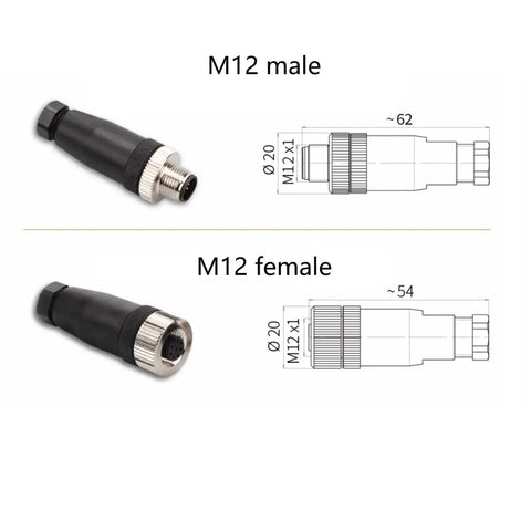M12 4 Pin A Code Circular Connector IP67 Sensor Ready Field Wireable Straight Type 250V 4A AC DC Adapter Male and Female