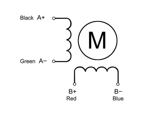Diagram of Nema 23 Stepper Motor Bipolar 2.8A 1.26N.m Holding Torque 2-Phase 4-Wire connections for 3D Printer or CNC Machine